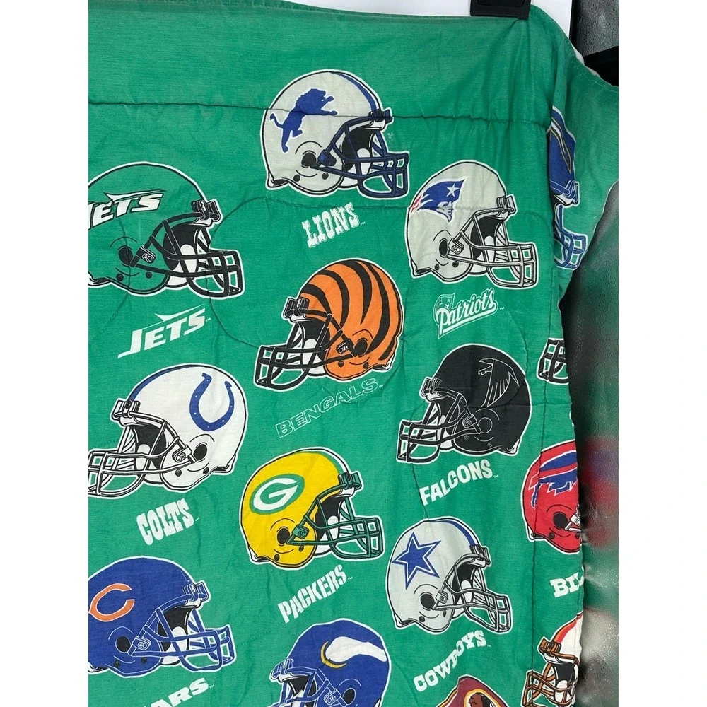 Vintage 1993 NFL Football Teams Helmet Blanket Green Twin Size USA 84x57 V3